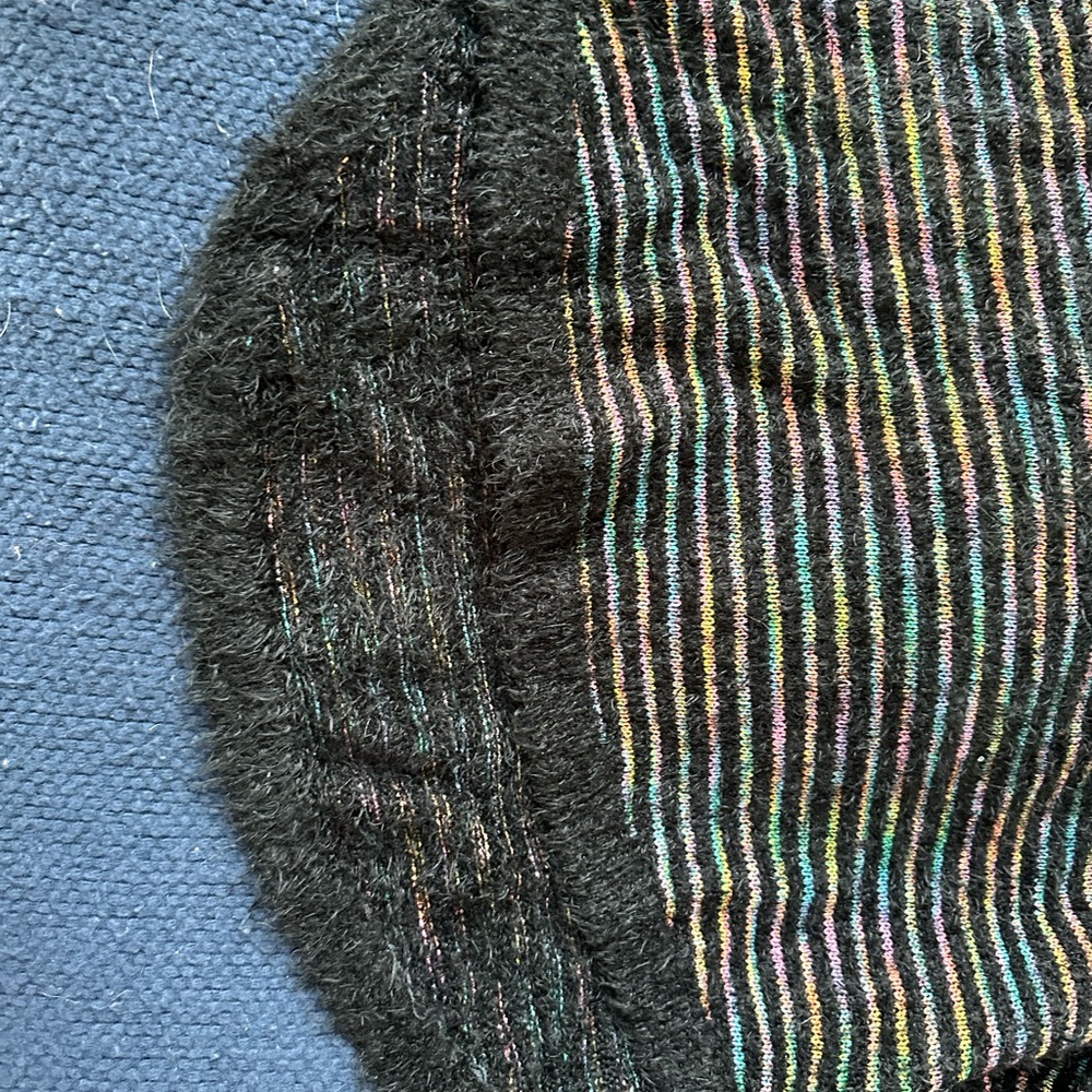 Super soft, XL, black John Paul Richard sweater with rainbow colored stripes. - Picture 5 of 5